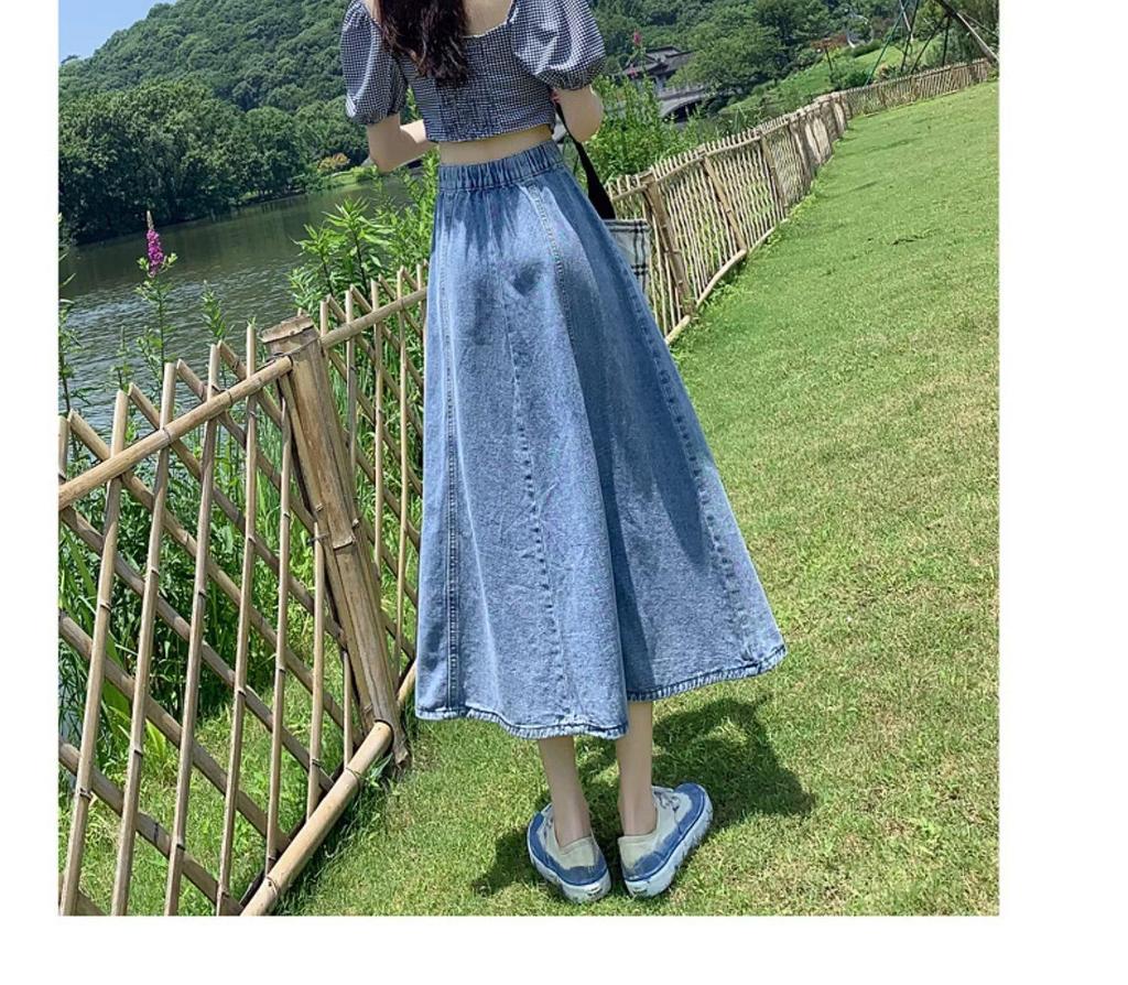 2024 High Waist Retro Denim Midi Skirt: Slimming, Fashionable, Hip-Covering Draped Design