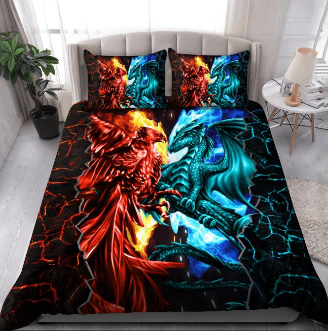 Wolves and Dragon Duvet Cover Bedding Set Soft Bedroom Decor