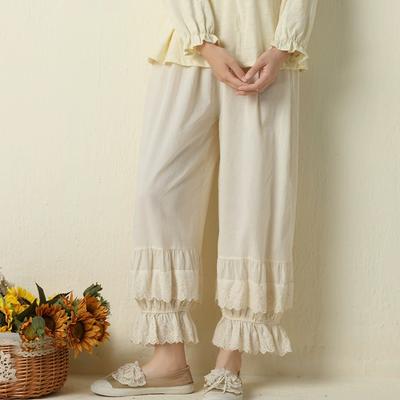 Women's Spring and Summer Thin Section of Sweet Double-layer Embroidery Wide-leg Pants Loose Casual Nine-minute Pants