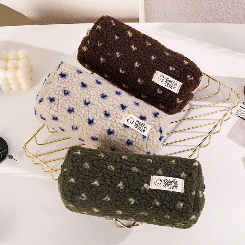 Plush Pen Bag Polka Dot Stationery Pouch New Stationery Storage Bag Back To School