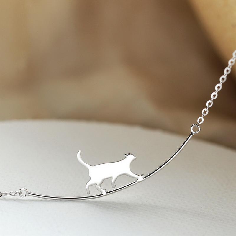 Damen Persönlichkeit Gehende Katze Anhänger Halskette Niedliches Tier Kätzchen Gebogen Einfach Schlüsselbein Kette Halsketten Party Schmuck