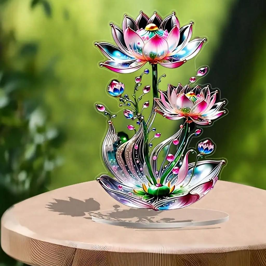 1 Piece of 2D Acrylic Crystal Lotus Ornament, Suitable for Valentine's Day, Home, Office, with Indoor and Outdoor Art Decoration