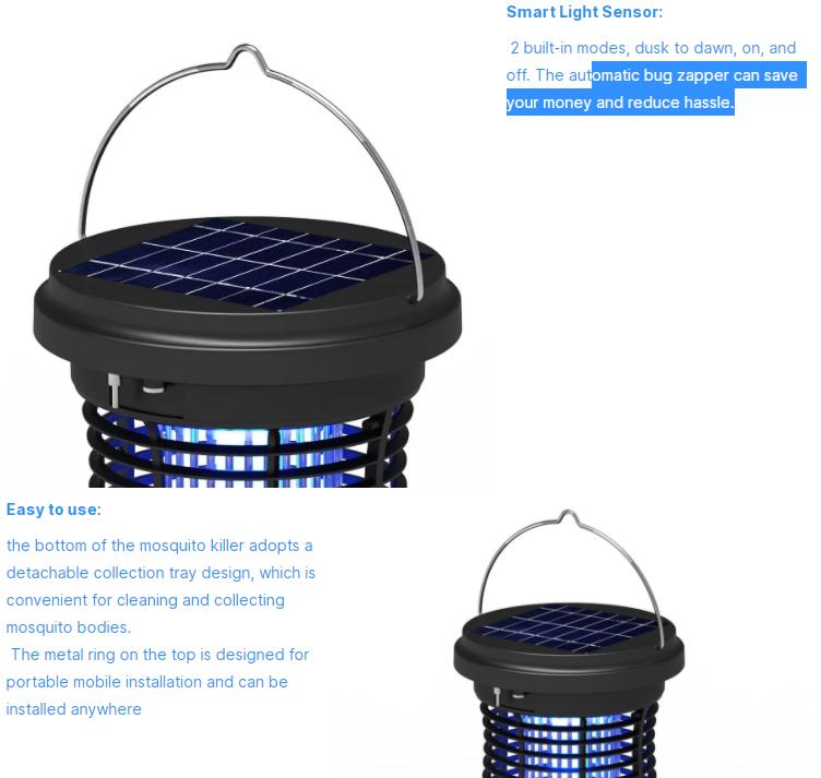 2024 Solar Mosquito Killer Lamp Repeller Outdoor Led Light Fly Killer Lamp Bug Zapper Mosquito Killer Lamp