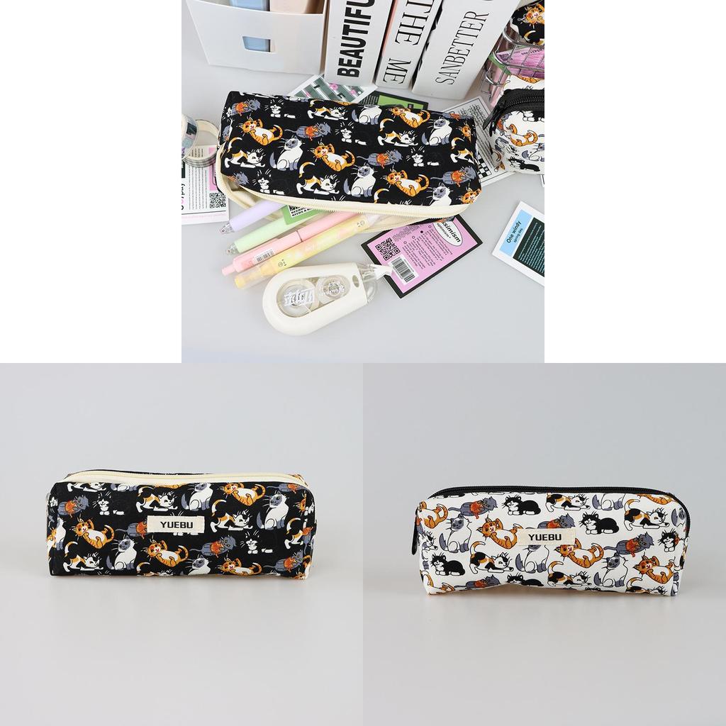Canvas Cat Pencil Case For Middle School Students With Cute Cartoon Design For School Supplies
