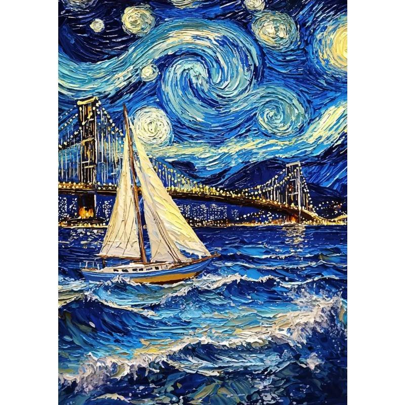 Abstract Van Gogh Landscape Poster Sydney Opera House Starry Night Prints Canvas Painting Wall Art for Home Living Room Decor