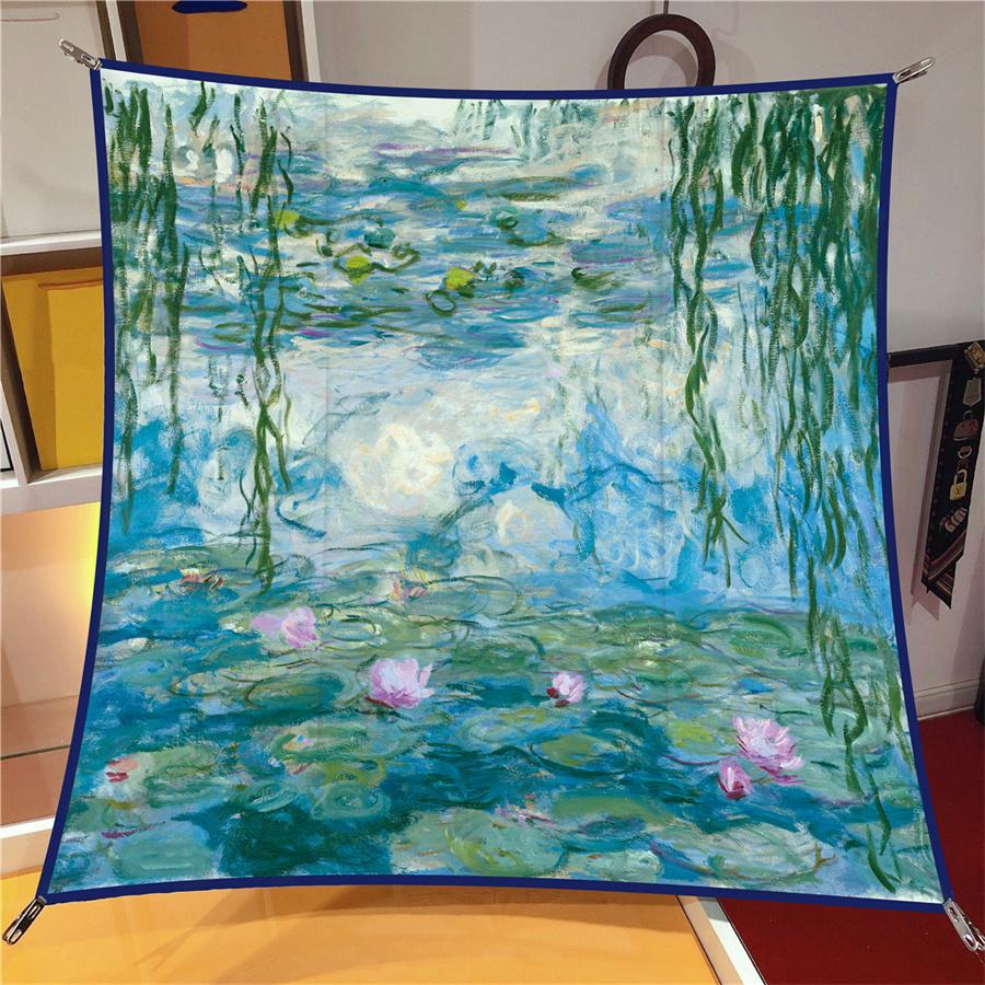 

Silk Scarf Women Lotus Print Square Scarves Head Echarpe Silk Foulards Femme Wraps Beach Shawls Bandana Lady Hijabs 90CM 90CM x 90CM
