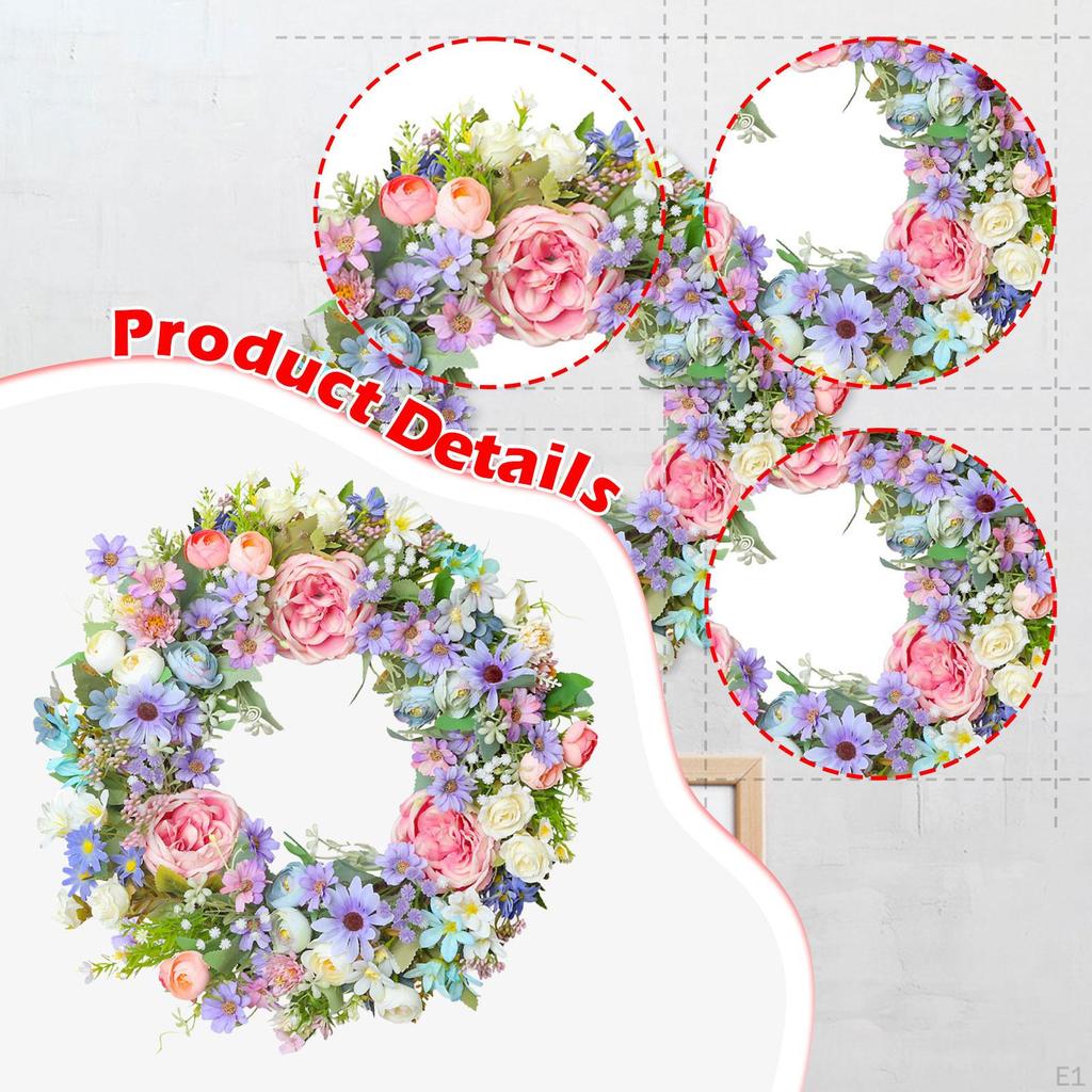 Artificial Front Door Wreath Hanging Ornament Spring Decor for Indoor Outdoor