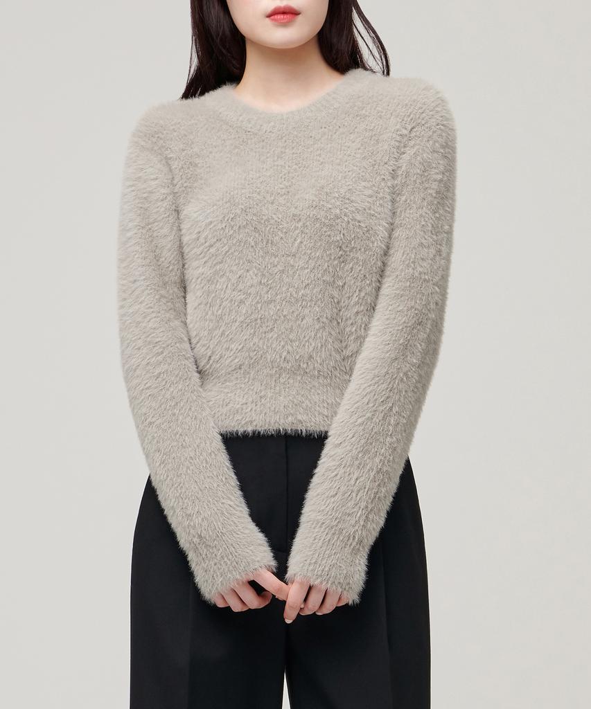 MUSINSA STANDARD WOMAN Women'S Fuzzy Crew Neck Knit [Warm Grey]