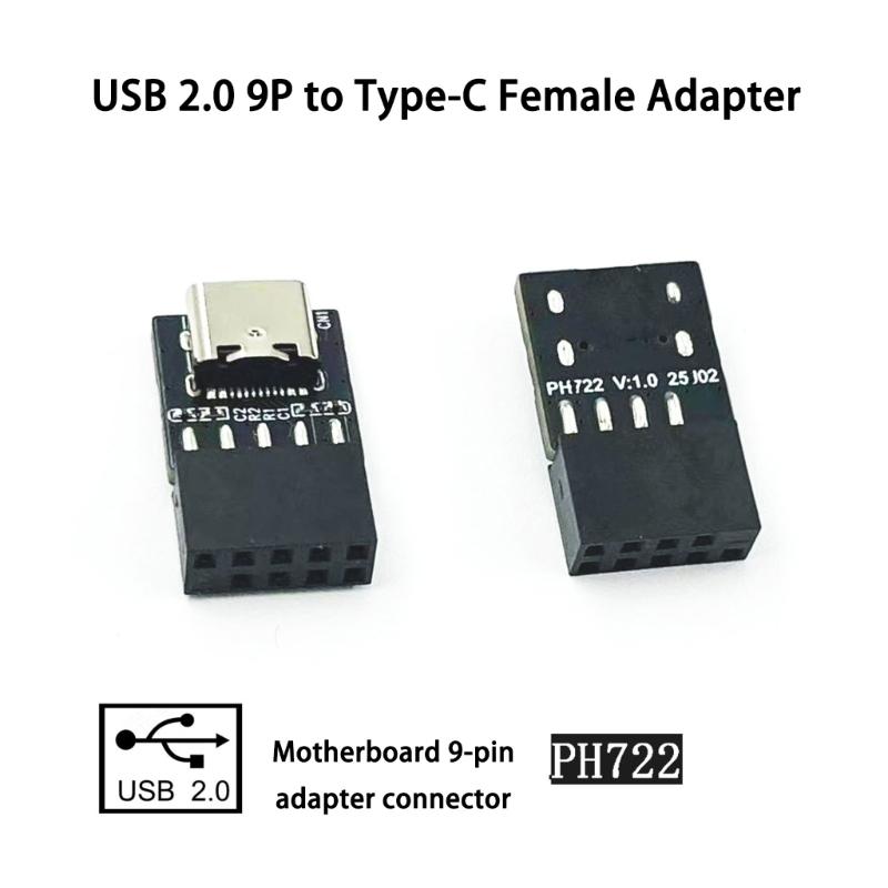USB2.0 9 Pin to USB C Adapter Connector PC Internal Motherboard 9 Pin USB2.0 Converter for Desktop Computer
