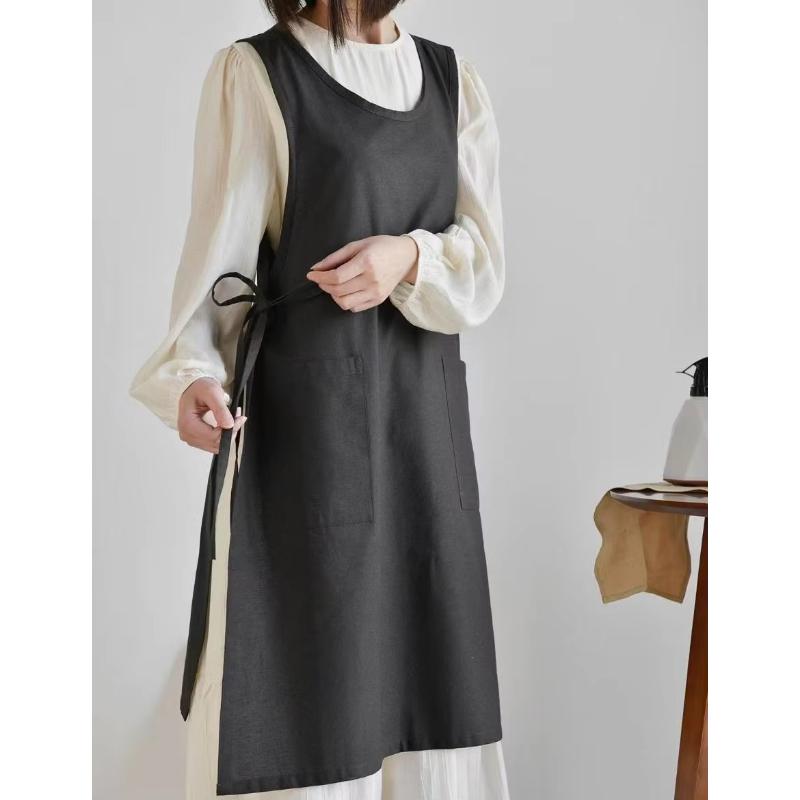 Waterproof Anti-Oil Kitchen Apron for Women with Pockets Long Vest Apron Cooking Painting Nail Salon Beauty Working Pinafore