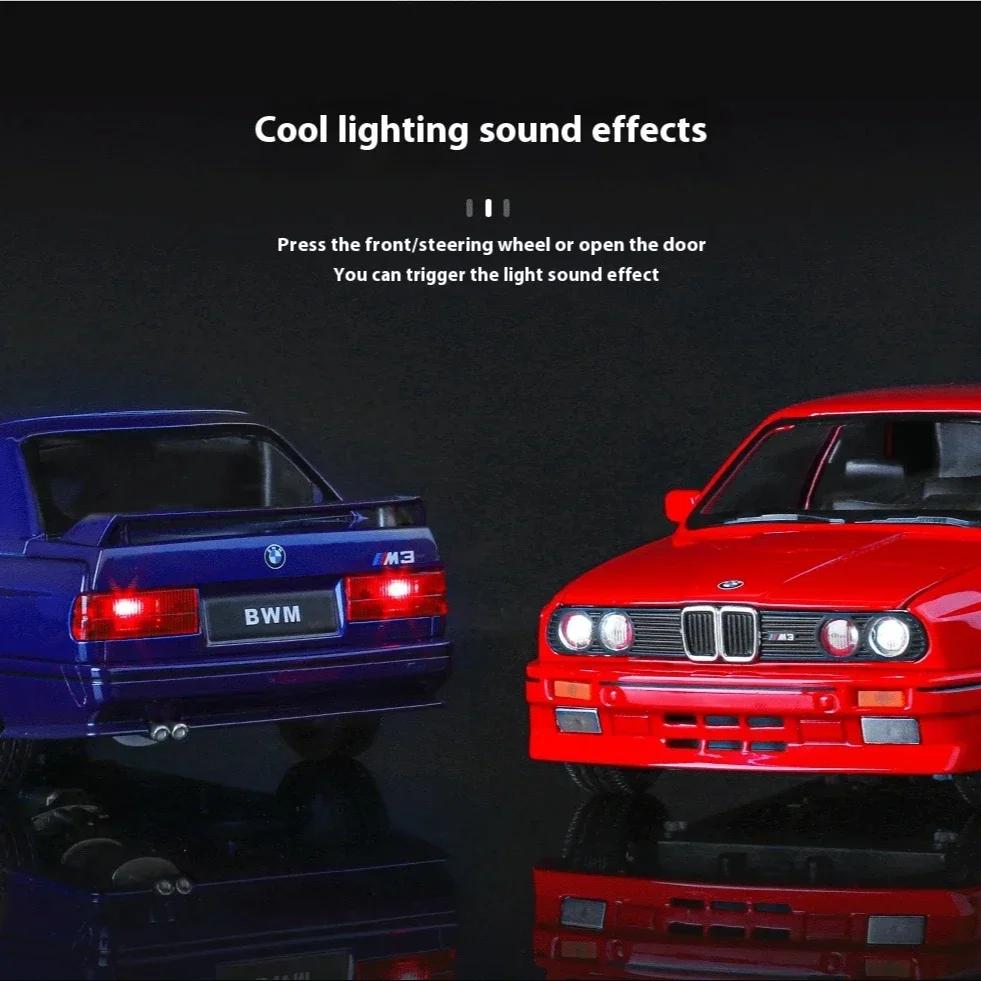 New 1:24 1988 BMW M3 E30 Alloy Sports Car Model Diecasts Metal Classic Car Model High Simulation Sound and Light Childrens Toys Gift