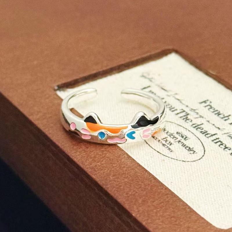 Cartoon Childlike Fun Graffiti Enamel Dripping Open Ring Stacking Wearing Pair Ring Girlfriend Niche High-End Ring Woman