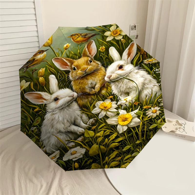 

1PC bunnies flowers Automatic Open/Close Umbrella Compact Folding Umbrella with 8-Rib Shaft lightweight esign, Fashion Lovers1232A