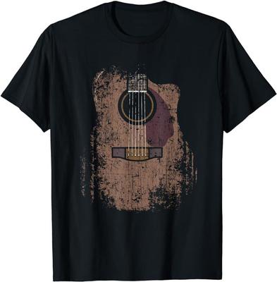 Chitarra Acustica Distressed Maglietta Vintage Musicista Rock Roll