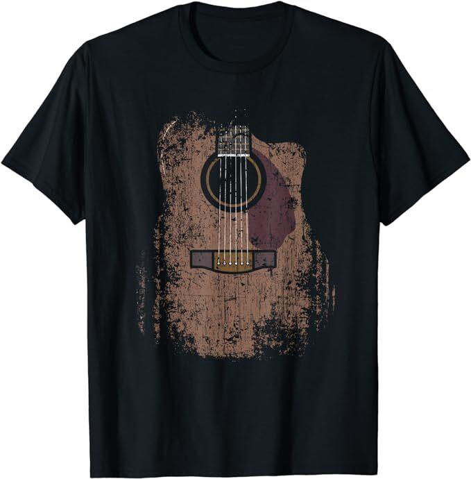 Distressed Acoustic Guitar Vintage Player Rock Roll Music T-Shirt