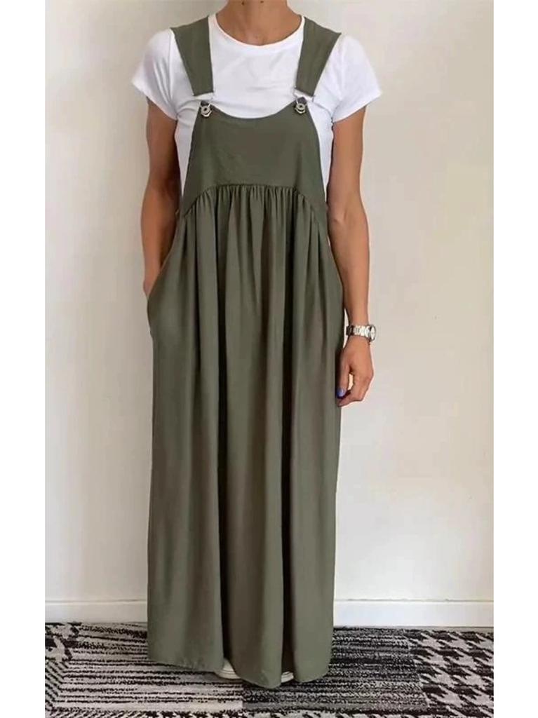 New Summer/Fall Women's Loose-Fit Waist-Tied Cotton-Linen Maxi Dress
