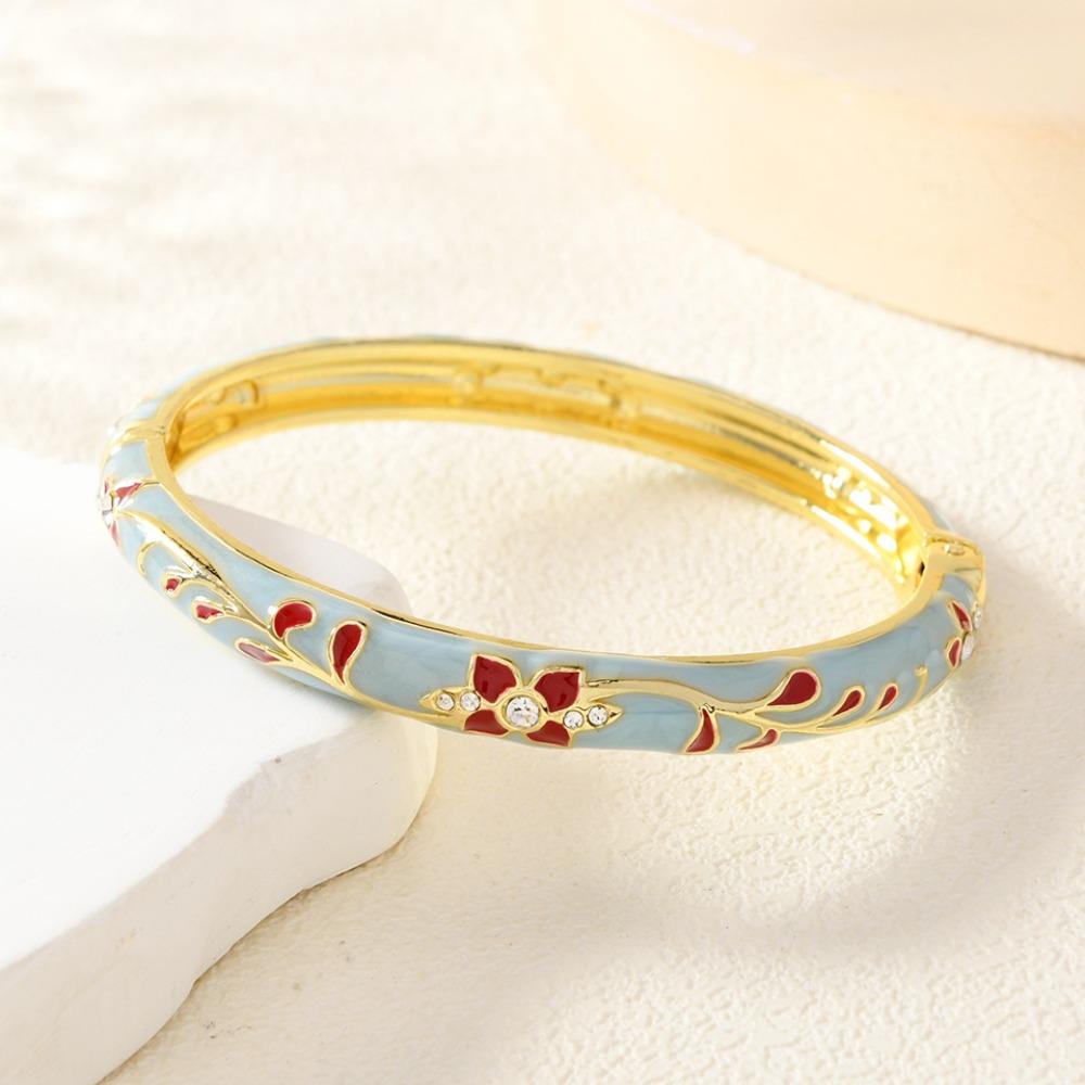 Rhinestone Flower Jewelry Flower Design Enamel Bracelet Jewelry Cloisonné Bracelet  For Girls