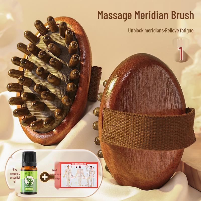 Sandalwood Air-Cushion Meridian Massage Brush for Abdominal and Liver Stimulation
