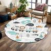 "Animal Train Cartoon with Hello Text" Print Round Rug, Living Room, Bedroom, Playroom Carpet, Non Slip Floor Mat, Gift