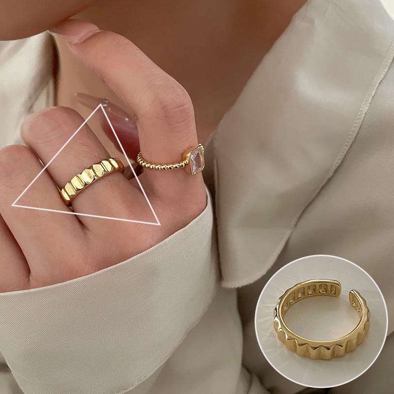 Inel de deget deschis, placat cu argint, cu glazură colorată în stil vintage și design geometric, pentru femei