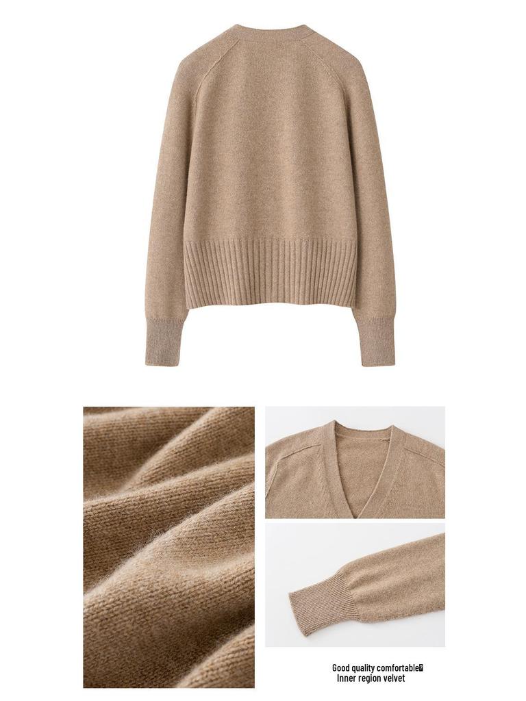 2025 Herbst/Winter Kaschmir-Cardigan mit V-Ausschnitt: Modischer, vielseitiger & locker sitzender Pullover