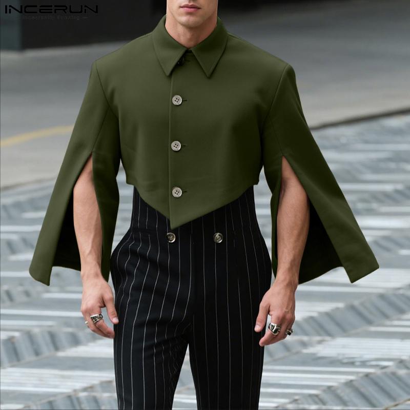 INCERUN Men Lapel Neck Splits Long Sleeve Irregular Cropped Loose Blazer Coats