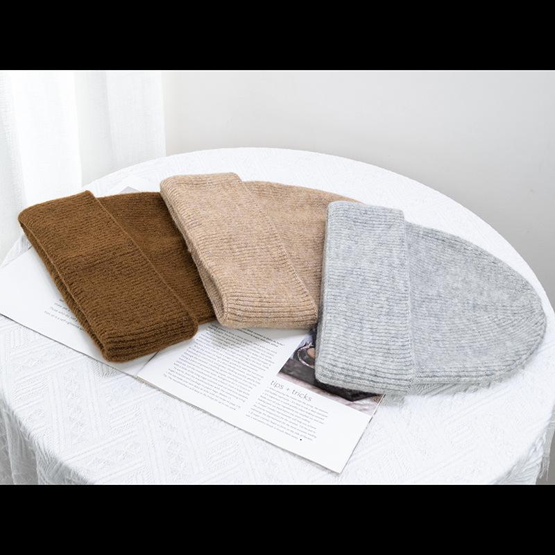Women's Large Wool Knit Hat | Korean Style, Face-Framing, Solid Color - Trendy Postpartum Beanie