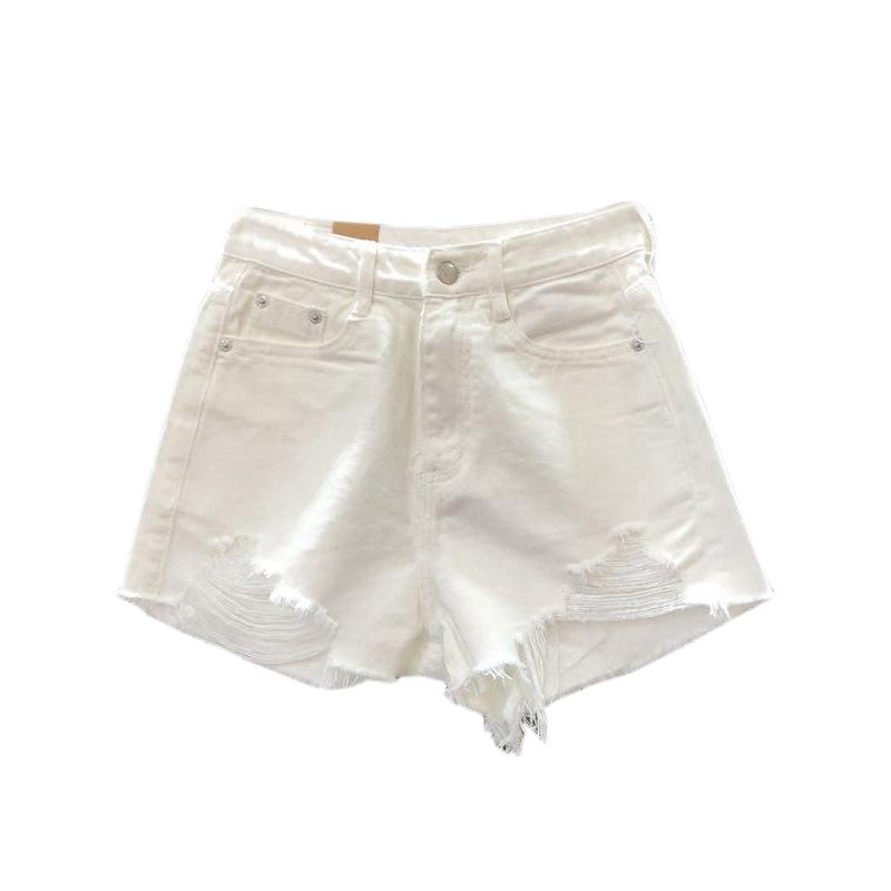 Classic and Minimalist Fashion Versatile Broken Holes Female Summer Loose Thin Broken Holes Ragged Wide-legged A Word Denim Shorts Individuality