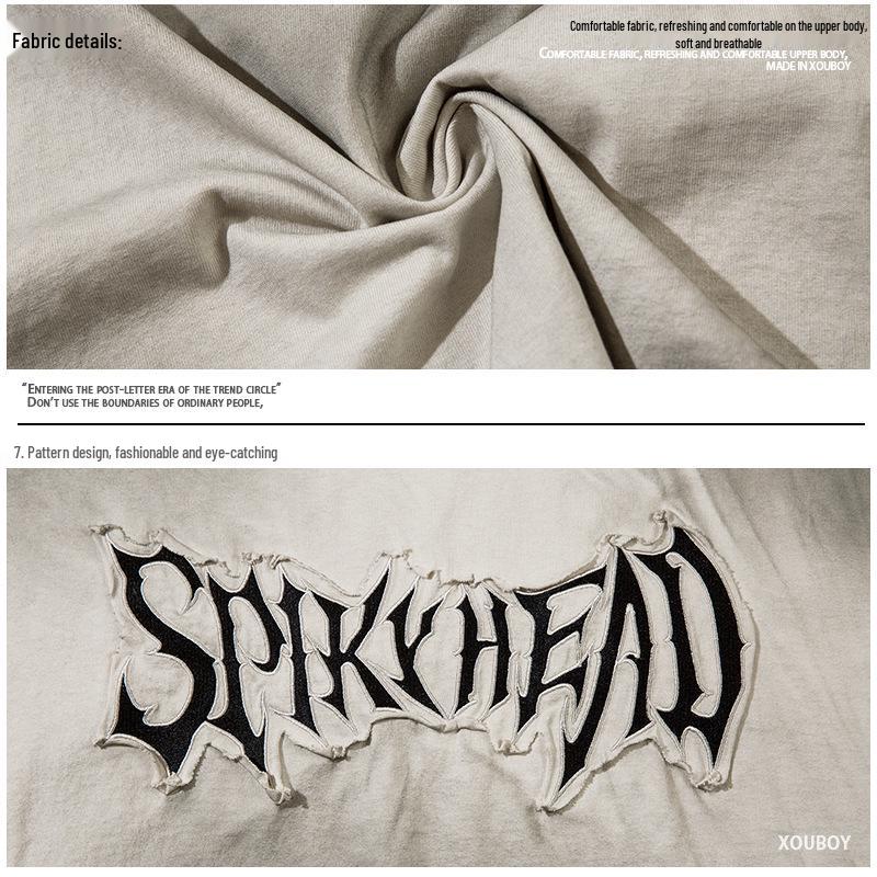 YPRS Unisexové distressed tričko s retro potiskem a vyšívanou aplikací