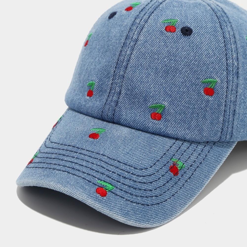 Versatile Denim Baseball Caps Lemon Love Cherry Embroidery Adjustable Golf Hats Breathable Trucker Cap Unisex