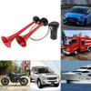 12V 150dB Super Loud Dual Trumpet Air Horn with Compressor - Red Musical Sound for Trucks, Lorry, Trains, Boats, Cars, Van & Ship