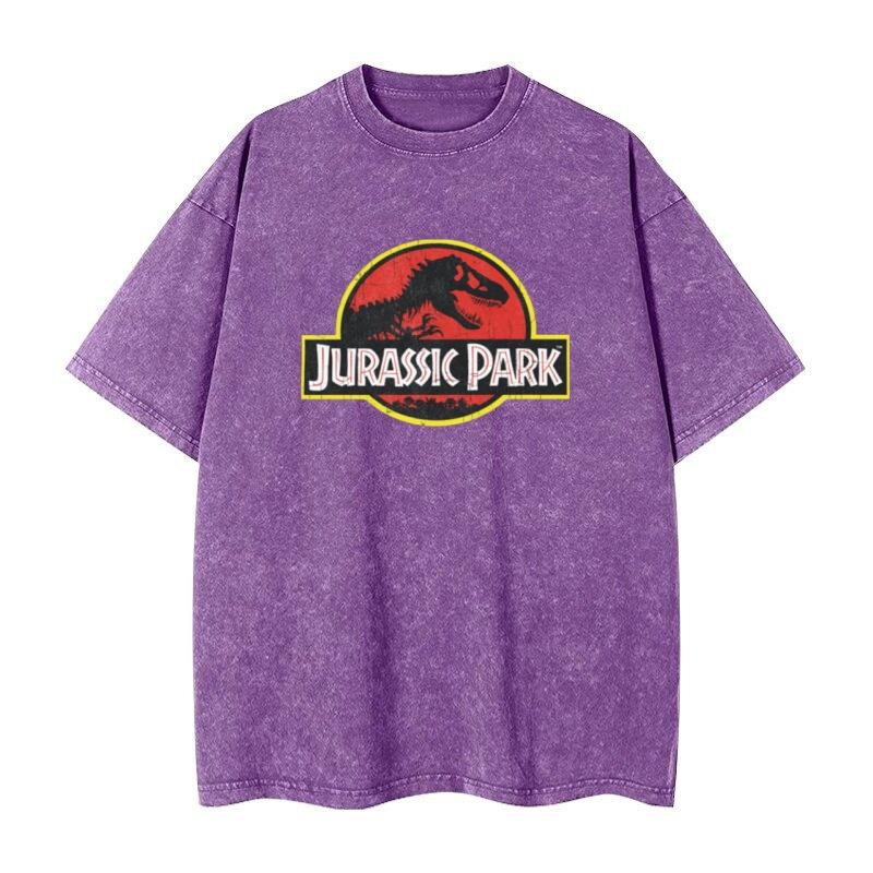 Jurassic Park washed retro Tshirt streetwear hiphop retro Tshirt Unisexs and Womens summer casual shirt