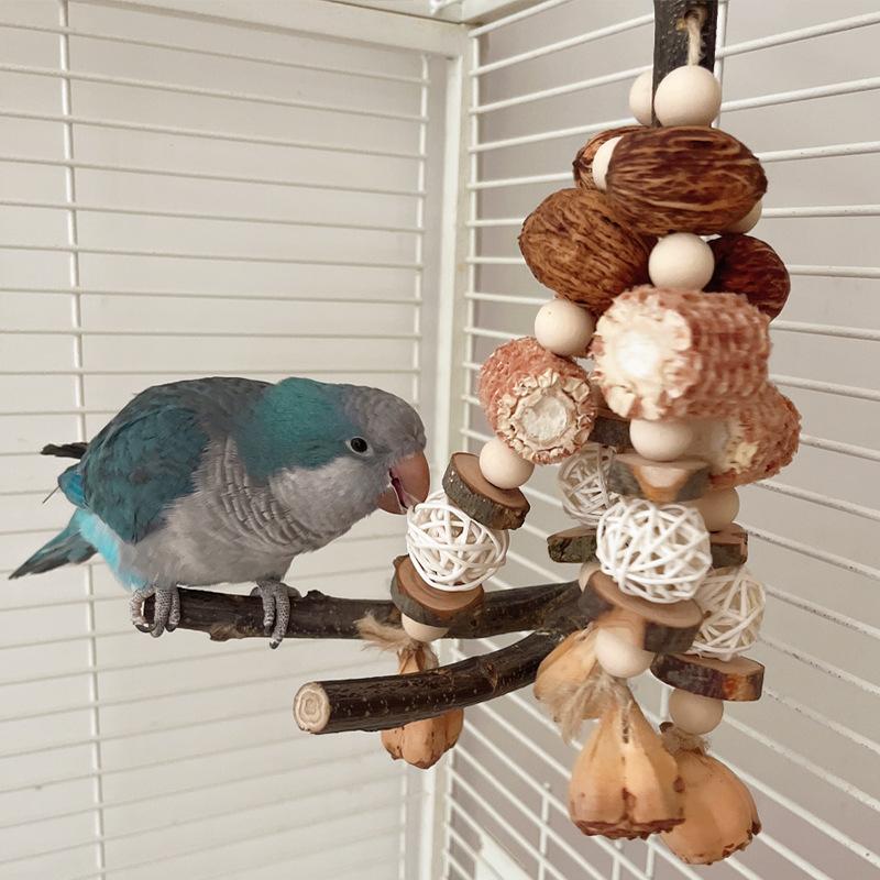 Parrot Toy Birds Gnaw On Strings of Barnacles, Mountain Pineapples, Apple Wood, Nuts, and Corn Cobs, Tearing and Destroying Beaked Bird Toys