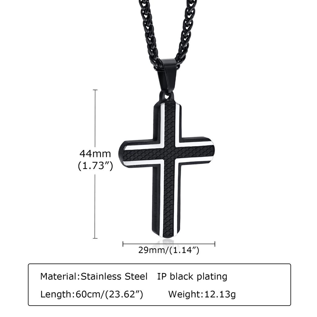 Vnox Cross Necklaces for Men, Blue Black Rhombus Stainless Steel with 60cm Wheat Chain, Stylish Cool Christ Jesus Faith Jewelry