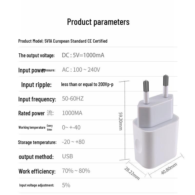 5V 1A EU Standard USB Charger with CE Certification - Fast Charging Earphones & Mobile Phone Adapter