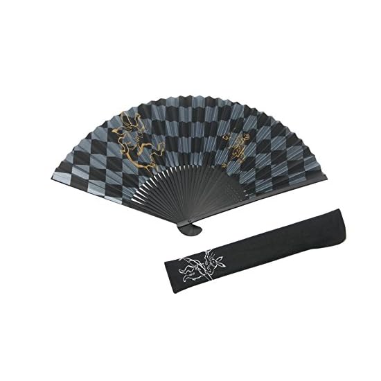 [Hasegawa] Kyoto Folding Fan, Ichimatsu (Checkered) & Choju-giga (Scroll of Frolicking Animals), Bla