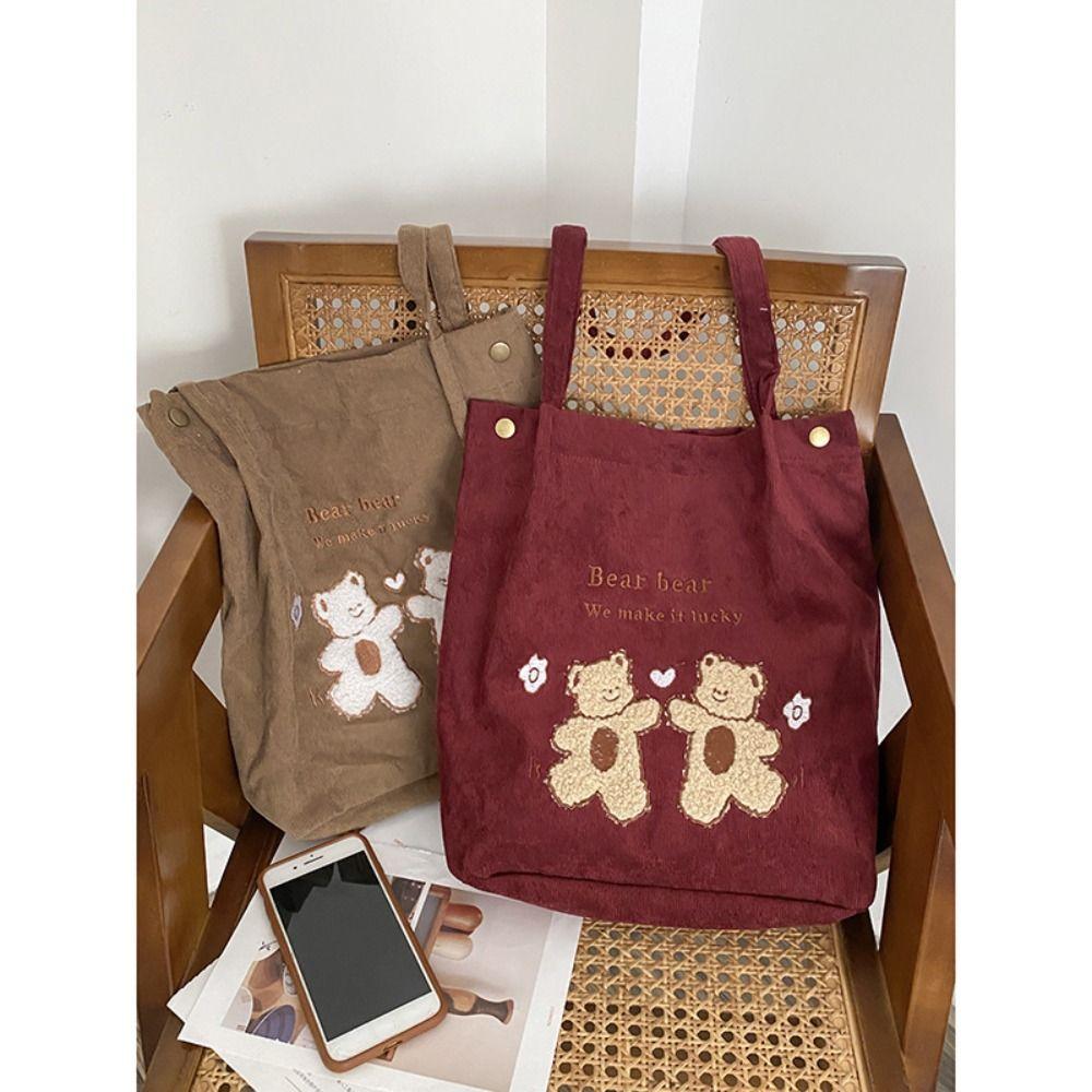 

Сумки на плечо с вышивкой Медведь Сумка для покупок Симпатичная большая сумка для женщин