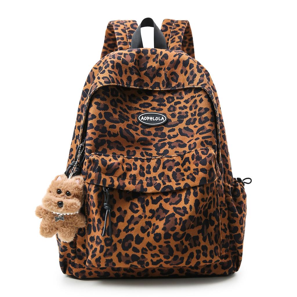 Skolväska Leopardmönster Koreansk tjej skolväska Kvinna universitetsstudent gymnasieelev klassryggsäck stor kapacitet reseväska