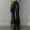 Pantaloni a zampa d'elefante in pelle con fasciatura sexy alla moda da donna, a vita alta, con cerniera, pantaloni autunnali femminili