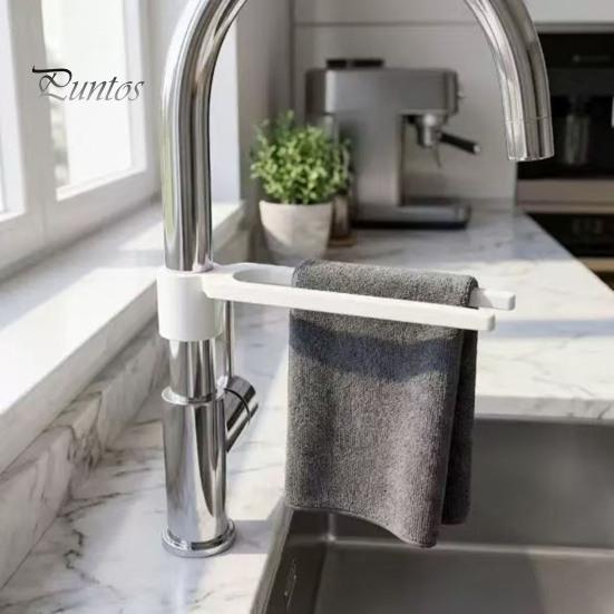 Space Saving Kitchen Gadget Dish Towel Holder for Sink Faucets, Double Rod Snap-on Adjustable Rag Storage Hanger Angle Organizer, 3D Print PLA