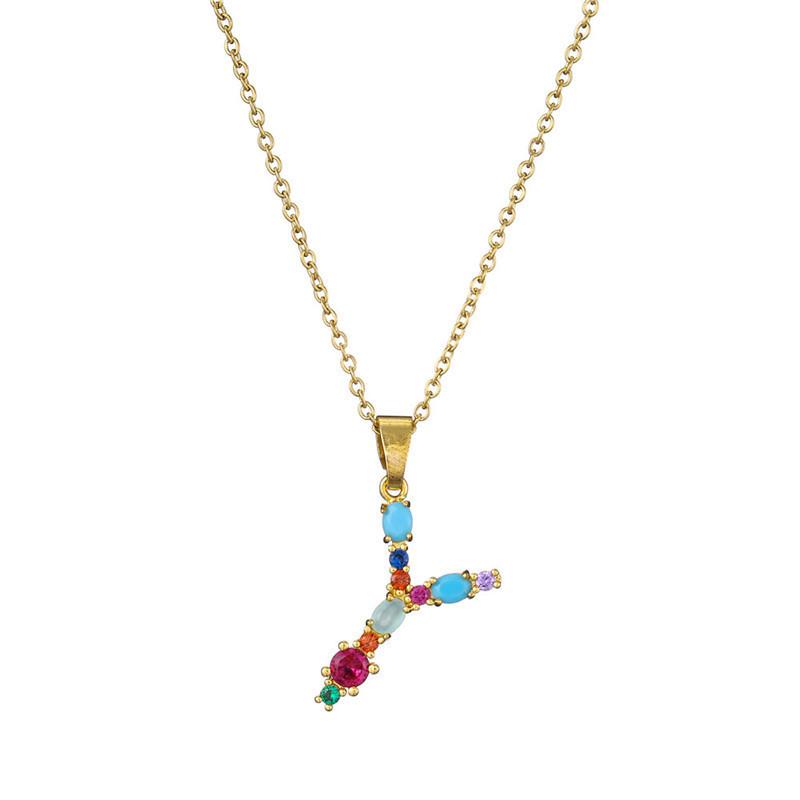 Colourful Crystal CZ 26 Capital Initial Letters Pendant Necklace For Women Gold Pendant Necklace Initial Jewelry