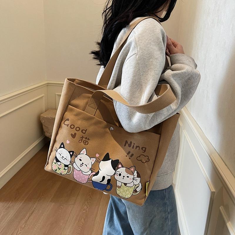 Cute Large-capacity Canvas Bag Women's Spring and Summer New Shoulder Bag Class Commuter Bag Versatile Tote Bag
