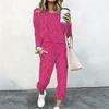 Women Long Sleeve Loose Blouse And Elastic Waist Straight Trousers Two Piece Soft Leisure Clothing