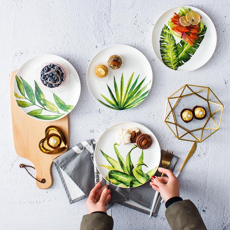 Bone China Plant 8-inch Ceramic Plate Breakfast Inventory Heart Fruit Plate Main Course Tableware Kitchen Kitchen Utensils