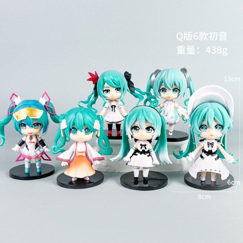 6pcs Hatsune Miku Q Version Anime Figure Pvc Model Collectible Doll Statue Desktop Ornament Trendy Toy Surprise Gift collectible