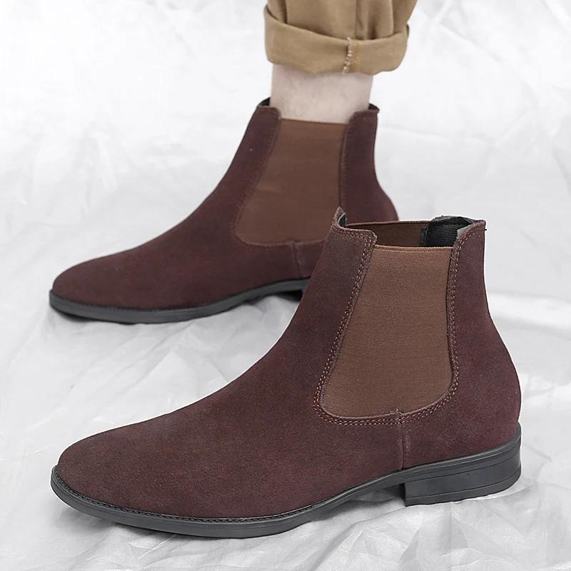 Fashion Men's Chelsea Designer Boots Fashion Solid Color Leather Men Dress Shoes British Style Comfortable Winter Business Men Boots