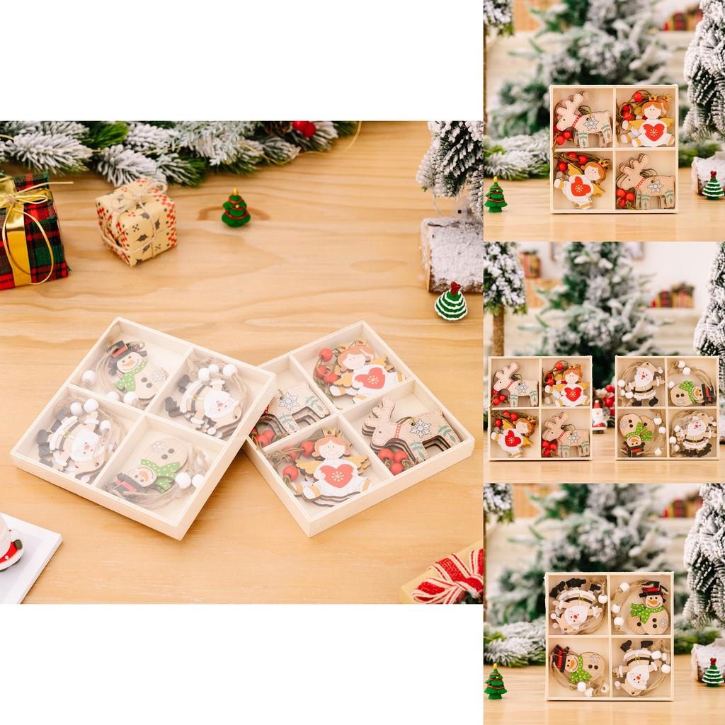 Decorative Christmas Box Ornaments Crafted From Wood Featuring Snowman Reindeer Designs