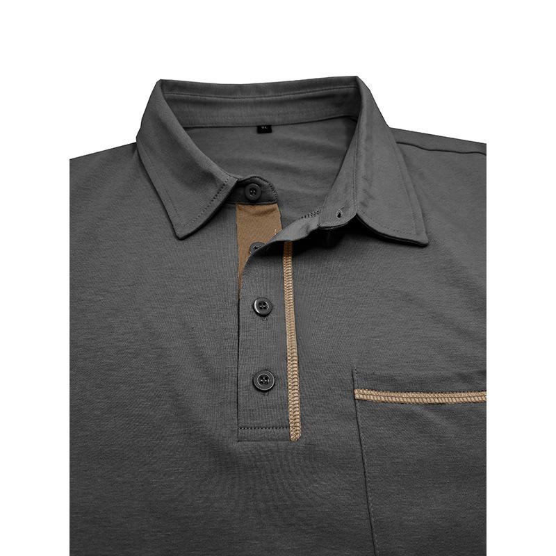 Autumn and Winter Men's Casual Long-sleeved Polo Men's Lapel T-shirt Colour Blocking Tops