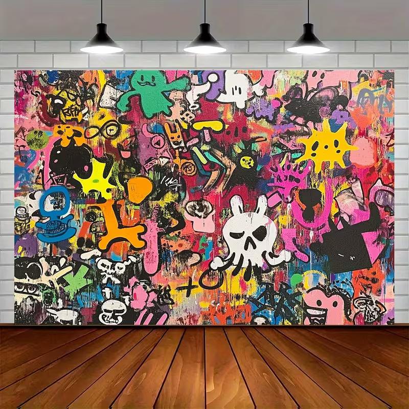 2D Abstract Skull & Monster Graffiti Print Banner for Music Events 47.2x31.5inch/120*80cm