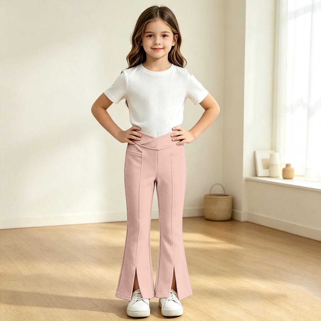 Kids' Yoga Pants with Pockets, High Waisted Color Stretch Casual Pants for Dance Running and Workout